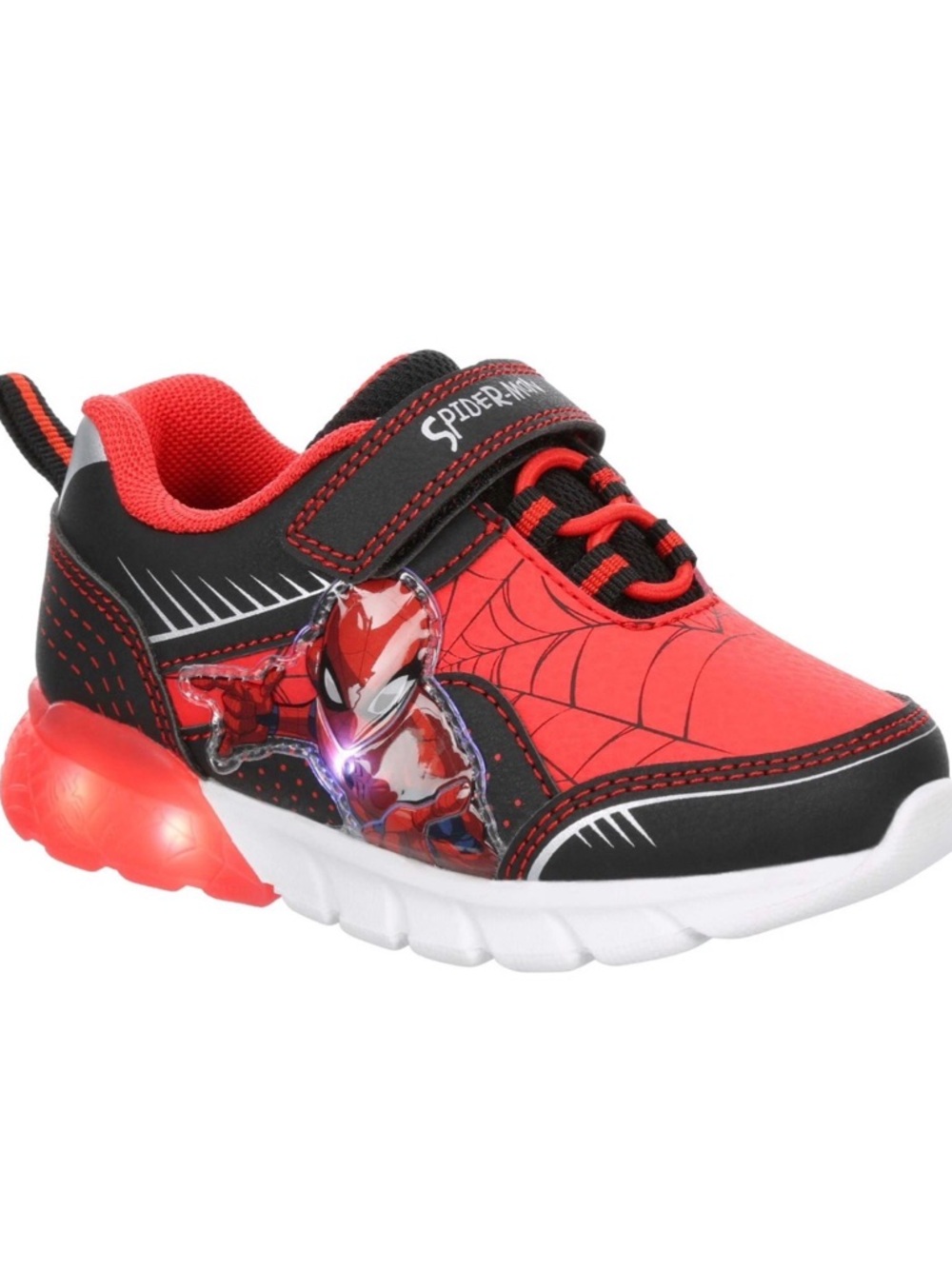 SPIDERMAN Light-Up Sneaker Boys Toddler-Little Kid Size 10 Black Red NO TIE SHOE